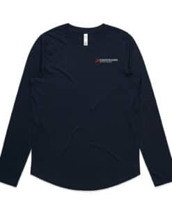Womens Navy Long Sleeve Tee 100% Cotton